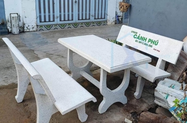 Bàn Ghế Đá Chữ Nhật Trắng