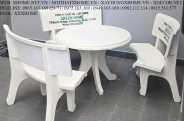 Bộ Bàn Ghế Đá Tròn Trắng Xám