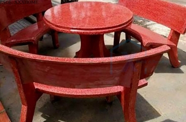 Bộ Bàn Ghế Đá Tròn Đỏ