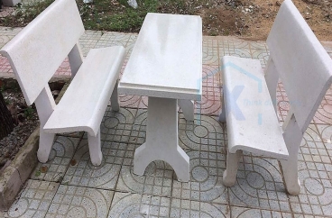 Bàn Ghế Đá Liền Tựa Trắng