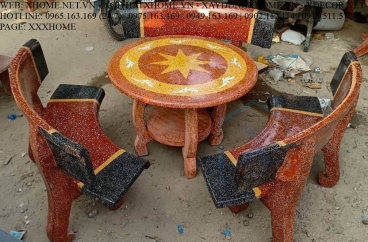 Bộ Bàn Ghế Đá Ngoài Trời Tròn Vàng