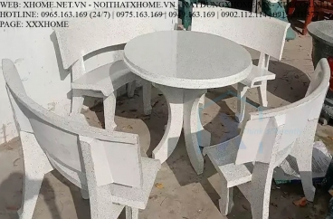 Bàn Ghế Đá Thẳng Trắng Đỏ