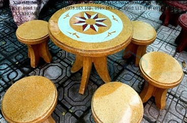 Bộ Bàn Tròn Ghế Đôn Vàng Trắng