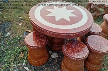 Bàn Ghế Đá Mặt Đỏ Trắng