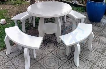 Bộ Bàn Ghế Đá Tròn Không Tựa Trắng