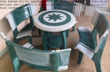Bộ Tròn Trắng Xanh 4 Ghế Chân Bàn Hà Nội