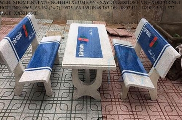 Bàn Ghế Đá Trắng Xanh Dương