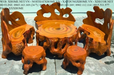 Bộ bàn ghế đá giả gỗ cao cấp