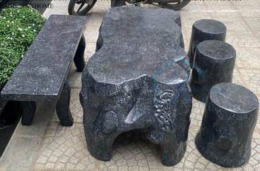 Bàn Ghế Dài Sơn Giả Đá Màu Đen