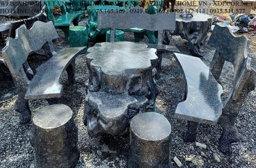 Bàn Ghế Con Voi Sơn Giả Đá Đen